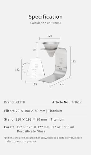 Keith Titanium Pour-Over Coffee Gear Series (Ti3612 Pour-Over Kit (Ti3661+Ti3625)) - My Kitchen Products