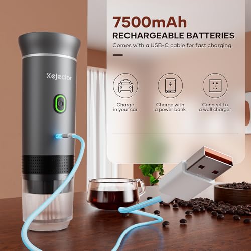 KEJECTOR Portable Coffee Maker Espresso Machine for Travel Nano Car Coffee Maker Compatible with Ground Coffee & NS Capsule for RV, Hiking Camping Office, Travel Espresso Maker Electric Coffee Machine - My Kitchen Products