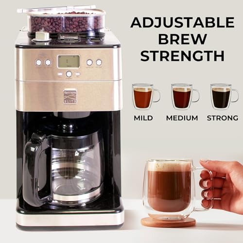 Kenmore Elite Grind and Brew Coffee Maker w/ Burr Grinder, 12 Cup Programmable Automatic Timer Brew Coffee Machine, Air-Tight Bean Hopper, Grind Size and Brew Strength Selectors, Stainless Steel - My Kitchen Products