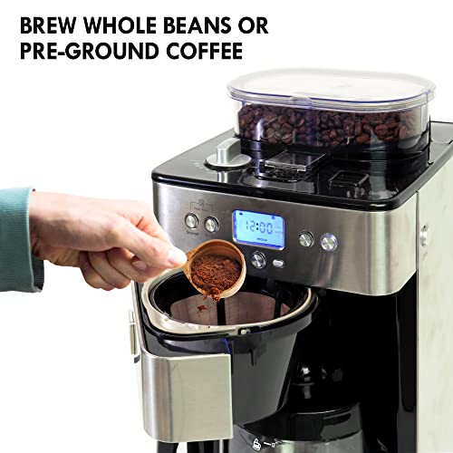 Kenmore Elite Grind and Brew Coffee Maker w/ Burr Grinder, 12 Cup Programmable Automatic Timer Brew Coffee Machine, Air-Tight Bean Hopper, Grind Size and Brew Strength Selectors, Stainless Steel - My Kitchen Products