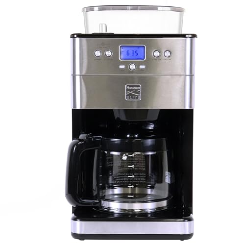 Kenmore Elite Grind and Brew Coffee Maker w/ Burr Grinder, 12 Cup Programmable Automatic Timer Brew Coffee Machine, Air-Tight Bean Hopper, Grind Size and Brew Strength Selectors, Stainless Steel - My Kitchen Products