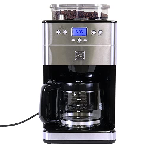 Kenmore Elite Grind and Brew Coffee Maker w/ Burr Grinder, 12 Cup Programmable Automatic Timer Brew Coffee Machine, Air-Tight Bean Hopper, Grind Size and Brew Strength Selectors, Stainless Steel - My Kitchen Products