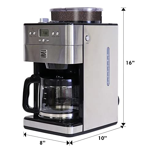 Kenmore Elite Grind and Brew Coffee Maker w/ Burr Grinder, 12 Cup Programmable Automatic Timer Brew Coffee Machine, Air-Tight Bean Hopper, Grind Size and Brew Strength Selectors, Stainless Steel - My Kitchen Products