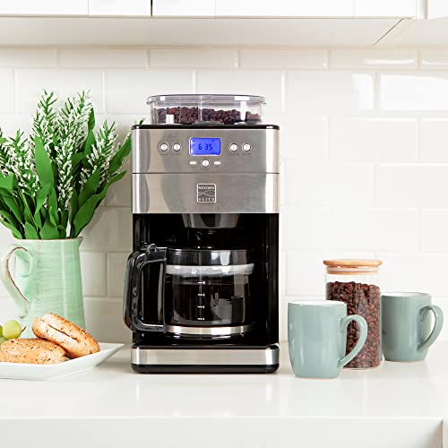 Kenmore Elite Grind and Brew Coffee Maker w/ Burr Grinder, 12 Cup Programmable Automatic Timer Brew Coffee Machine, Air-Tight Bean Hopper, Grind Size and Brew Strength Selectors, Stainless Steel - My Kitchen Products