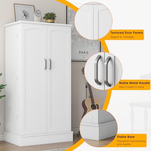 kepptory 47” Pantry Cabinet, Kitchen Pantry Storage Cabinet with Doors and Adjustable Shelves,Freestanding Buffet Cupboards Sideboard for Living Room and Dinning Room (White) - My Kitchen Products