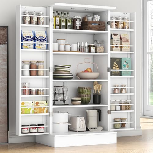 kepptory 47” Pantry Cabinet, Kitchen Pantry Storage Cabinet with Doors and Adjustable Shelves,Freestanding Buffet Cupboards Sideboard for Living Room and Dinning Room (White) - My Kitchen Products