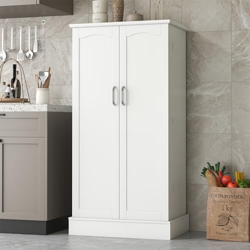 kepptory 47” Pantry Cabinet, Kitchen Pantry Storage Cabinet with Doors and Adjustable Shelves,Freestanding Buffet Cupboards Sideboard for Living Room and Dinning Room (White) - My Kitchen Products