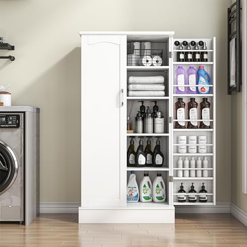 kepptory 47” Pantry Cabinet, Kitchen Pantry Storage Cabinet with Doors and Adjustable Shelves,Freestanding Buffet Cupboards Sideboard for Living Room and Dinning Room (White) - My Kitchen Products