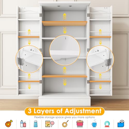 kepptory 47” Pantry Cabinet, Kitchen Pantry Storage Cabinet with Doors and Adjustable Shelves,Freestanding Buffet Cupboards Sideboard for Living Room and Dinning Room (White) - My Kitchen Products