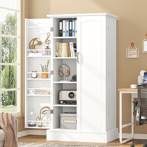 kepptory 47” Pantry Cabinet, Kitchen Pantry Storage Cabinet with Doors and Adjustable Shelves,Freestanding Buffet Cupboards Sideboard for Living Room and Dinning Room (White) - My Kitchen Products
