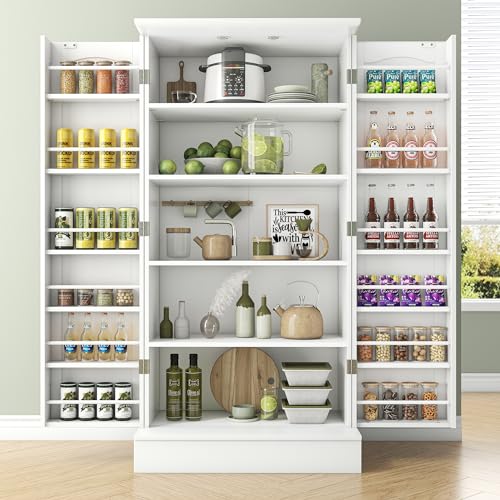 kepptory 47” Pantry Cabinet, Kitchen Pantry Storage Cabinet with Doors and Adjustable Shelves,Freestanding Buffet Cupboards Sideboard for Living Room and Dinning Room (White) - My Kitchen Products
