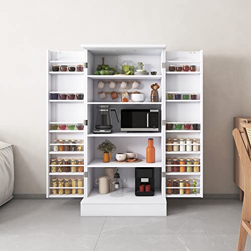 kepptory 47” Pantry Cabinet, Kitchen Pantry Storage Cabinet with Doors and Adjustable Shelves,Freestanding Buffet Cupboards Sideboard for Living Room and Dinning Room (White) - My Kitchen Products