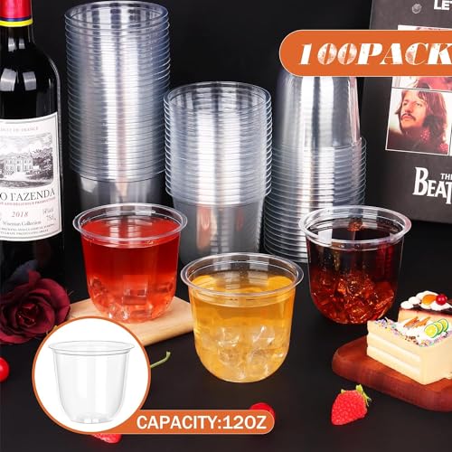 KesaPlan 100 Pcs Disposable Stemless Glasses 12oz Crystal Plastic Wine Glasses Clear Classic Cup for Meeting Weddings Birthdays Cocktail Christmas Party Supplies - My Kitchen Products