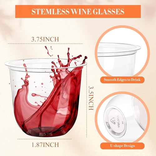 KesaPlan 100 Pcs Disposable Stemless Glasses 12oz Crystal Plastic Wine Glasses Clear Classic Cup for Meeting Weddings Birthdays Cocktail Christmas Party Supplies - My Kitchen Products