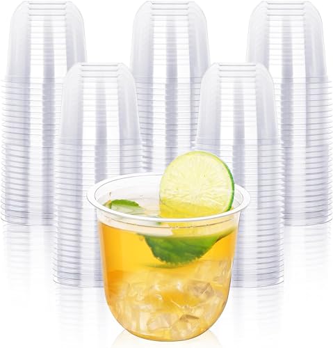 KesaPlan 100 Pcs Disposable Stemless Glasses 12oz Crystal Plastic Wine Glasses Clear Classic Cup for Meeting Weddings