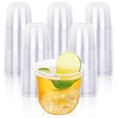 KesaPlan 50 Pcs Disposable Stemless Glasses 12oz Crystal Plastic Wine Glasses Clear Classic Cup for Meeting Weddings