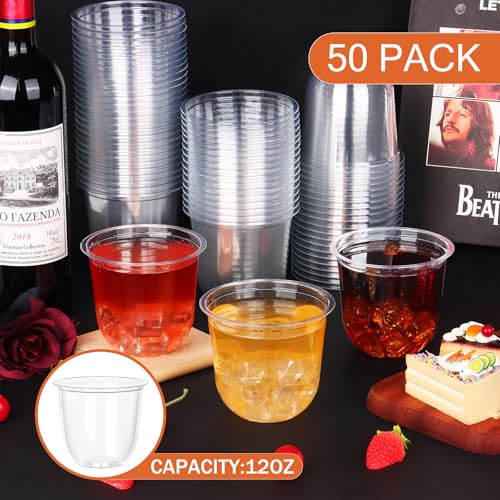KesaPlan 50 Pcs Disposable Stemless Glasses 12oz Crystal Plastic Wine Glasses Clear Classic Cup for Meeting Weddings Birthdays Cocktail Christmas Party Supplies - My Kitchen Products