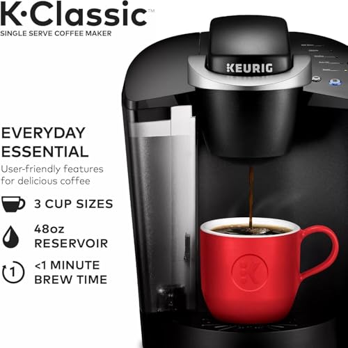 Keurig K-Classic Single Serve K-Cup Pod Coffee Maker, with 3 Brew Sizes, 48oz Removable Reservoir, Black (Renewed) - My Kitchen Products