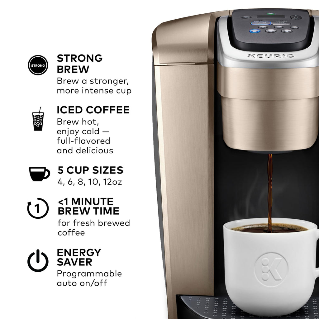 Keurig K-Elite Single Serve K-Cup Pod Coffee Maker, with Strength and Temperature Control, Iced Coffee Capability, 8 to 12oz Brew Size, Programmable, Brushed Gold - My Kitchen Products