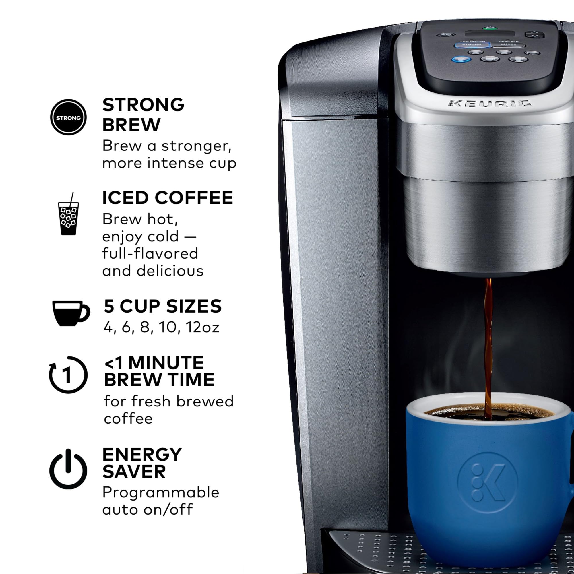 Keurig K-Elite Single Serve K-Cup Pod Coffee Maker, with Strength and Temperature Control, Iced Coffee Capability, 8 to 12oz Brew Size, Programmable, Brushed Silver - My Kitchen Products
