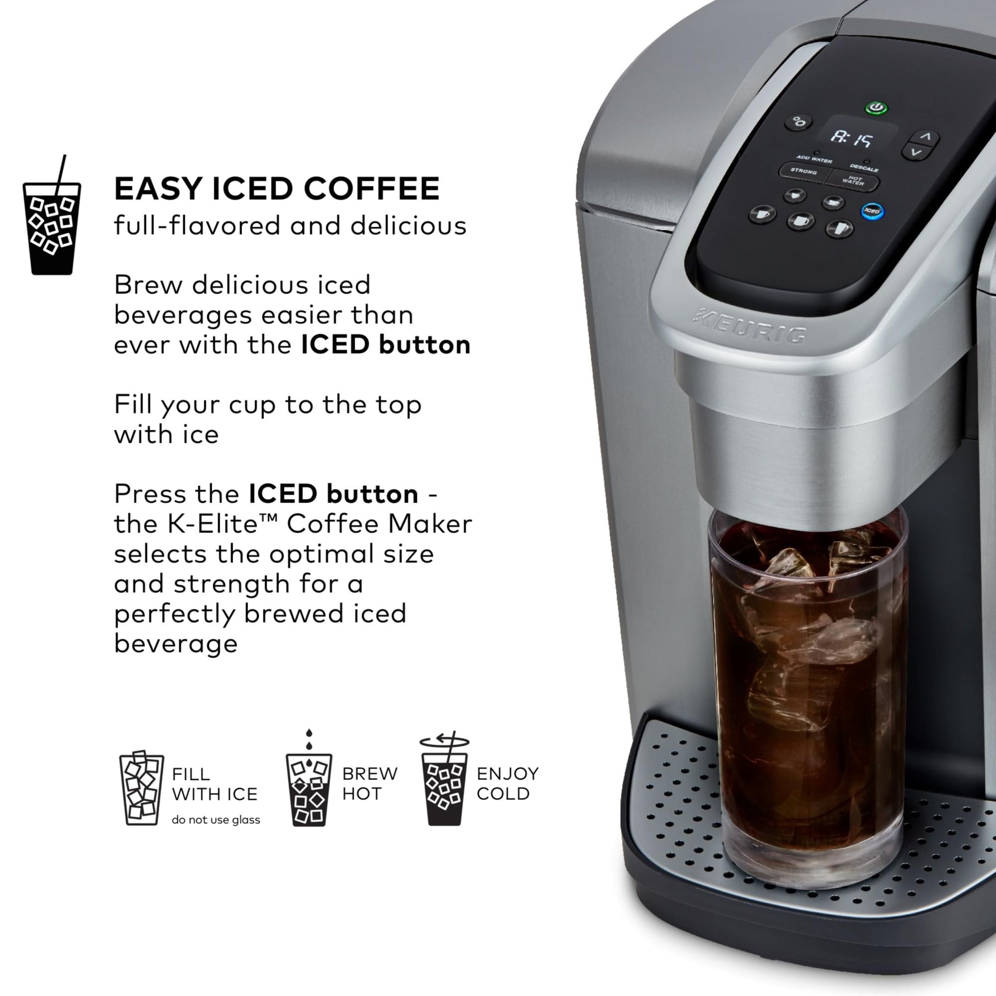 Keurig K-Elite Single Serve K-Cup Pod Coffee Maker, with Strength and Temperature Control, Iced Coffee Capability, 8 to 12oz Brew Size, Programmable, Brushed Silver - My Kitchen Products