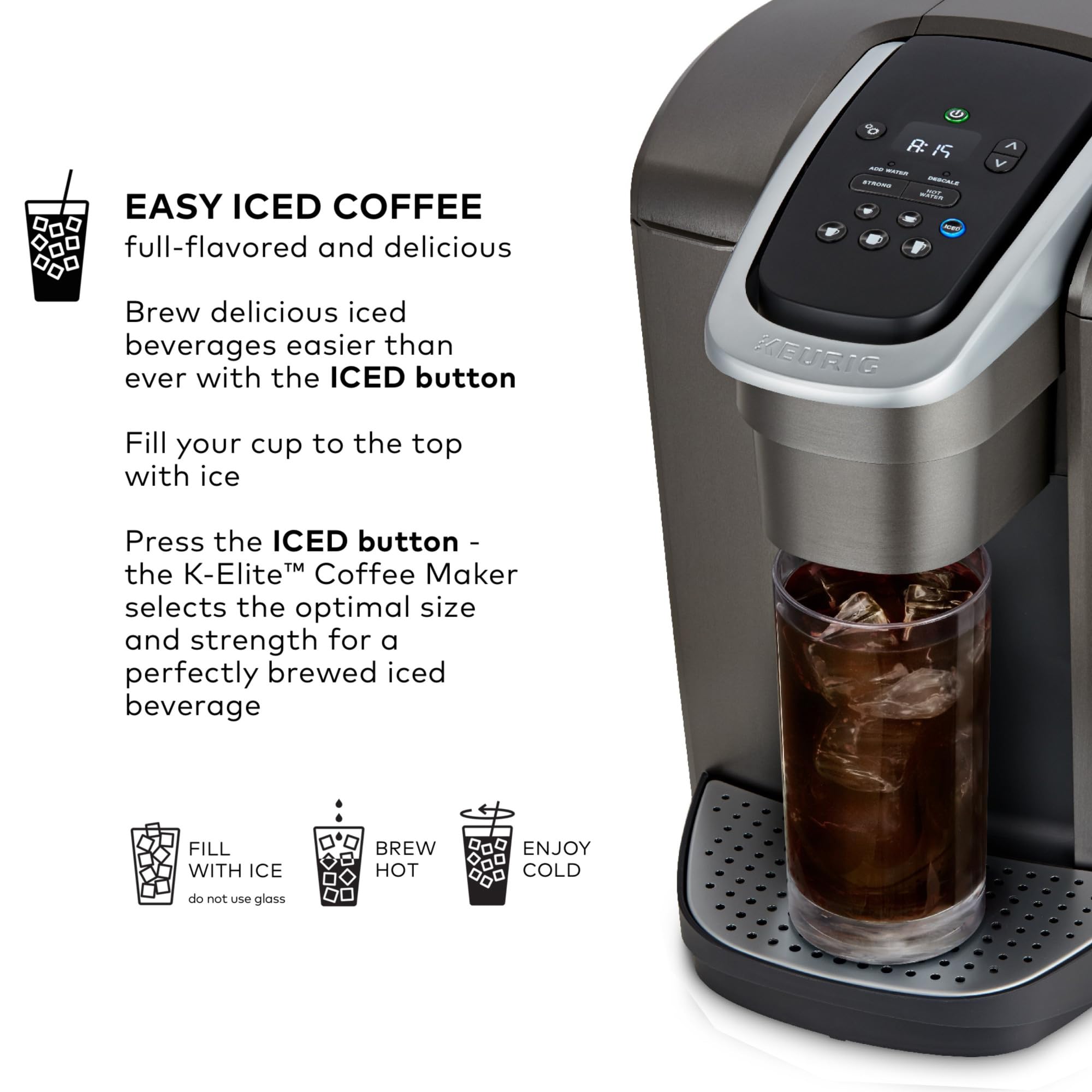 Keurig K-Elite Single Serve K-Cup Pod Coffee Maker, with Strength and Temperature Control, Iced Coffee Capability, 8 to 12oz Brew Size, Programmable, Brushed Slate - My Kitchen Products