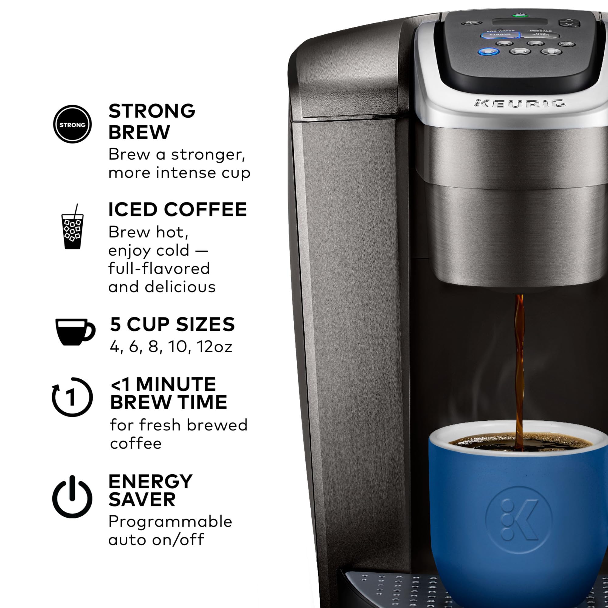 Keurig K-Elite Single Serve K-Cup Pod Coffee Maker, with Strength and Temperature Control, Iced Coffee Capability, 8 to 12oz Brew Size, Programmable, Brushed Slate - My Kitchen Products