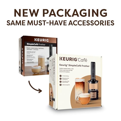 Keurig SimpleCafe Frother, Rechargeable Handheld Milk Frother for Lattes, Cappuccinos & Iced Coffee, USB Cord Included, Microwave-Safe Frothing Cup, Hot & Cold Foam Maker - My Kitchen Products