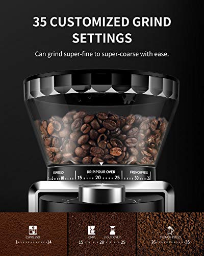 KIDiSLE Conical Burr Espresso Grinder, 35 Precise Settings Electric Coffee Bean Grinder with Anti-Static Technology, Quiet Burr Coffee Grinder for Espresso, Pour Over, French Press, 2-12 Cup, Black - My Kitchen Products