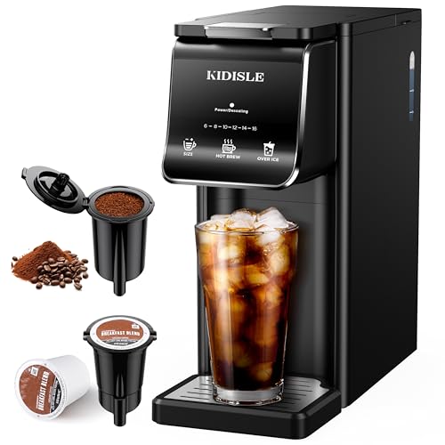 KIDISLE Hot & Iced Single Serve Coffee Maker for K Cup & Grounds, 6, 16oz Brew Sizes, 40oz Water Tank, Reusable Pod