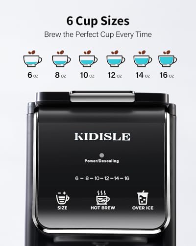 KIDISLE Hot & Iced Single Serve Coffee Maker for K Cup & Grounds, 6–16oz Brew Sizes, 40oz Water Tank, Reusable Pod Filter, Easy-to-Use for Home, Office, Dorm, Black - My Kitchen Products
