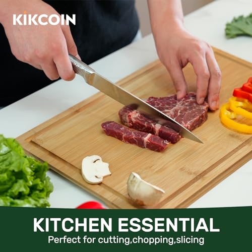 Kikcoin 24”×18” Bamboo Cutting Boards for Kitchen, Wooden Healthy Cutting Boards for Charcuterie, Vegetables, Cheese, Bread, Extra Large Chopping Boards with Deep Juice Groove and Handle, Natural - My Kitchen Products