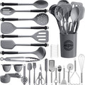 Kikcoin 43Pcs Large Kitchen Utensils Set - Silicone Cooking Utensils Set, Dishwasher Safe Spatula Set for Non-stick Cookware, 446°F Heat Resistant Kitchen Utensils Set with Holder BPA Free, Grey - My Kitchen Products