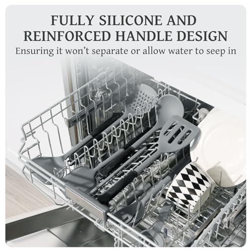 Kikcoin 43Pcs Large Kitchen Utensils Set - Silicone Cooking Utensils Set, Dishwasher Safe Spatula Set for Non-stick Cookware, 446°F Heat Resistant Kitchen Utensils Set with Holder BPA Free, Grey - My Kitchen Products