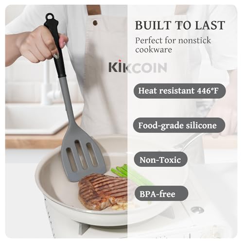 Kikcoin 43Pcs Large Kitchen Utensils Set - Silicone Cooking Utensils Set, Dishwasher Safe Spatula Set for Non-stick Cookware, 446°F Heat Resistant Kitchen Utensils Set with Holder BPA Free, Grey - My Kitchen Products