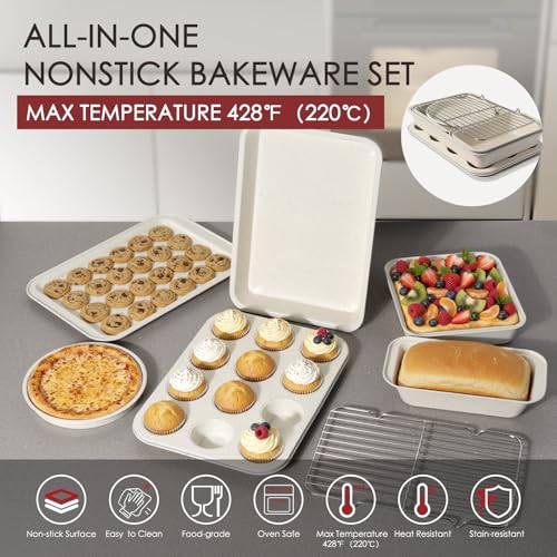 Kikcoin Pots and Pans Set Non Stick 31 Piece Kitchen Nonstick Cooking Cookware Sets with Grill Pan Saucepan Baking Sheet Utensil, Cream White - My Kitchen Products