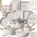 Kikcoin Pots and Pans Set Non Stick 31 Piece Kitchen Nonstick Cooking Cookware Sets with Grill Pan Saucepan Baking Sheet Utensil, Cream White - My Kitchen Products