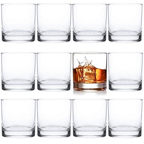 Kingrol 12 Pack Double Old Fashioned Whiskey Glasses, 10 oz Rocks Glasses Drinking Glasses for Scotch, Bourbon