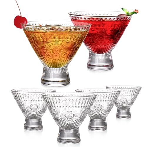 Kingrol 6 Pack Stemless Martini Glasses, Cocktail Glasses, 8 oz Glass Dessert Bowls, Mini Trifle