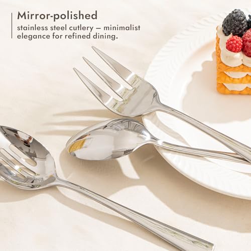 KINGSTONE 5 Piece Serving Utensils Set, 18/10 Stainless Steel Serving Utensils Large, Serving Spoon, Slotted Spoon, Fork, Tong, Cake Server for Buffet, Parties, Kitchen,Entertaining, Wedding - My Kitchen Products