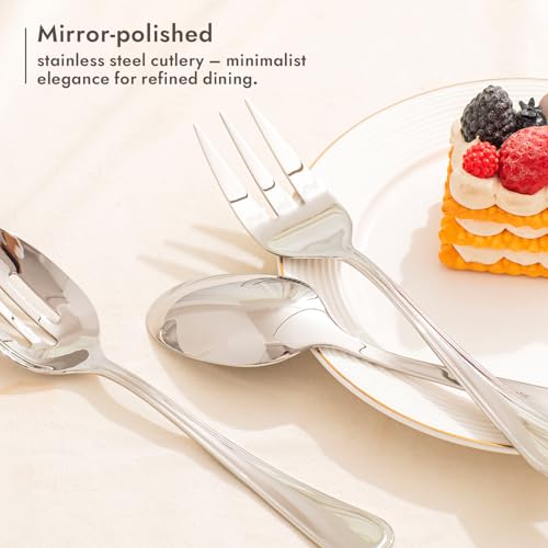 KINGSTONE 8 Piece Teardrop Serving Utensils Set, 18/10 Stainless Steel Serving Utensils, Slotted Spoons, Forks, Tongs, Cake Server, Butter Knife for Buffet, Catering, Wedding, Party - My Kitchen Products