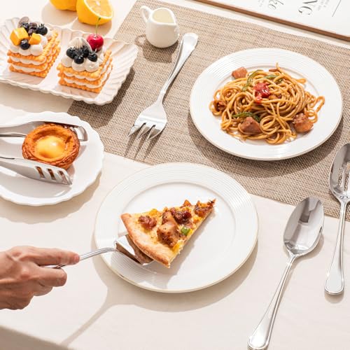 KINGSTONE 8 Piece Teardrop Serving Utensils Set, 18/10 Stainless Steel Serving Utensils, Slotted Spoons, Forks, Tongs, Cake Server, Butter Knife for Buffet, Catering, Wedding, Party - My Kitchen Products