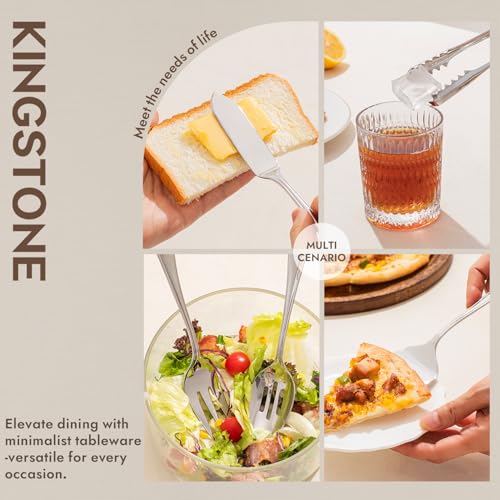 KINGSTONE 8 Piece Teardrop Serving Utensils Set, 18/10 Stainless Steel Serving Utensils, Slotted Spoons, Forks, Tongs, Cake Server, Butter Knife for Buffet, Catering, Wedding, Party - My Kitchen Products