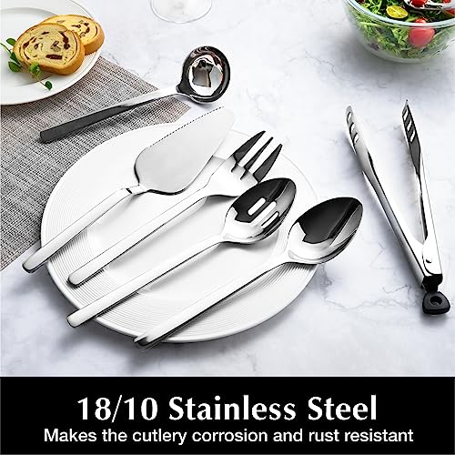 KINGSTONE Large Hostess Serving Utensils Set, 18/10 Stainless Steel Heavy Duty 10-inch Serving Utensils, Slotted Spoons, Forks, Tongs, Cake Pie Server for Buffet, Wedding, Party - My Kitchen Products