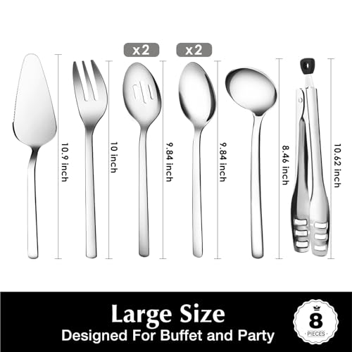 KINGSTONE Large Hostess Serving Utensils Set, 18/10 Stainless Steel Heavy Duty 10-inch Serving Utensils, Slotted Spoons, Forks, Tongs, Cake Pie Server for Buffet, Wedding, Party - My Kitchen Products