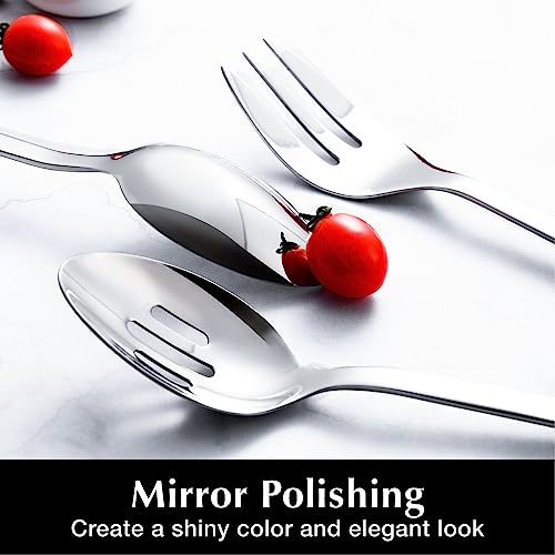 KINGSTONE Large Hostess Serving Utensils Set, 18/10 Stainless Steel Heavy Duty 10-inch Serving Utensils, Slotted Spoons, Forks, Tongs, Cake Pie Server for Buffet, Wedding, Party - My Kitchen Products