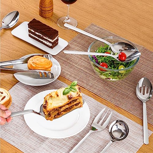 KINGSTONE Large Hostess Serving Utensils Set, 18/10 Stainless Steel Heavy Duty 10-inch Serving Utensils, Slotted Spoons, Forks, Tongs, Cake Pie Server for Buffet, Wedding, Party - My Kitchen Products