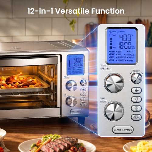 Kismile 12-in-1 Air Fryer Toaster Oven Combo, 23QT Convection Oven Countertop, 120-450℉, 360° Turbo Convection, Toast, Bake & Broil, Rotisserie for Chicken, Full Accessories, Stainless Steel - My Kitchen Products