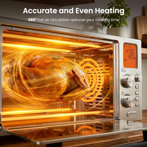 Kismile 12-in-1 Air Fryer Toaster Oven Combo, 23QT Convection Oven Countertop, 120-450℉, 360° Turbo Convection, Toast, Bake & Broil, Rotisserie for Chicken, Full Accessories, Stainless Steel - My Kitchen Products