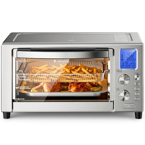 Kismile 12-in-1 Air Fryer Toaster Oven Combo, 23QT Convection Oven Countertop, 120-450℉, 360° Turbo Convection, Toast, Bake & Broil, Rotisserie for Chicken, Full Accessories, Stainless Steel - My Kitchen Products
